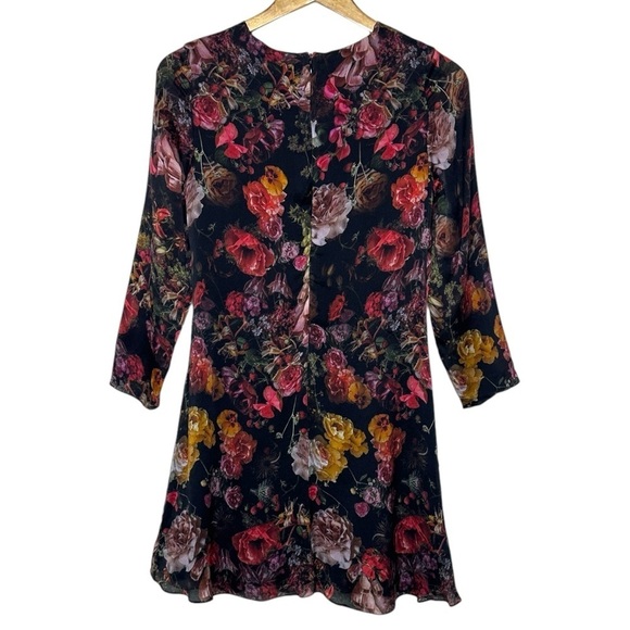 Adam Lippes Black Floral Printed Silk Georgette Skater Dress Size 4 - Picture 9 of 9
